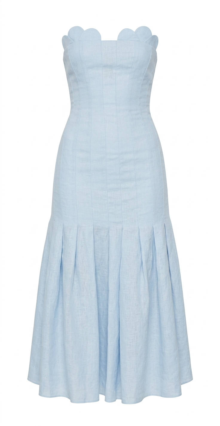 drop waist linen maxi dress Linen Midi Dress EMMA with Long Sleeves and Dropped Waist main image 1