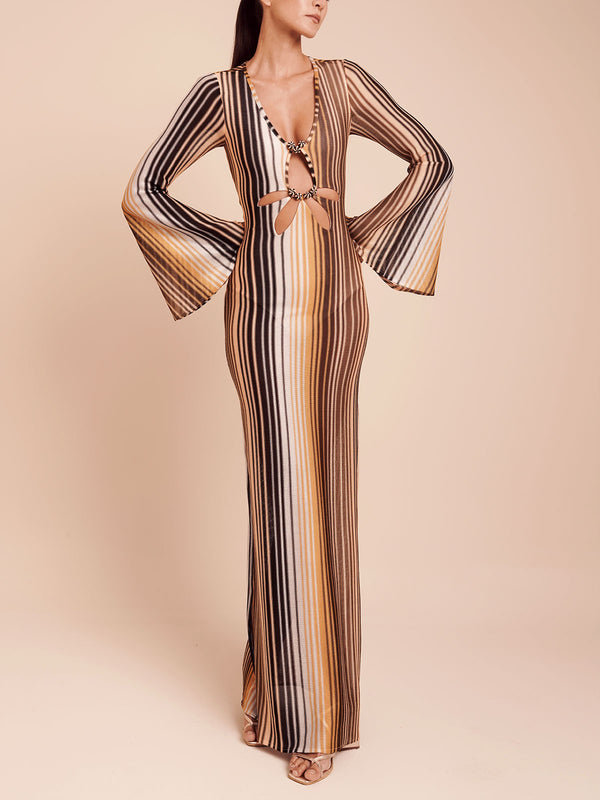 DALI DRESS BROWN MULTI STRIPE