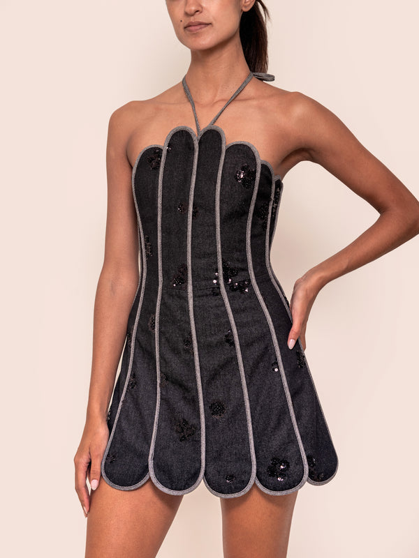 LENNY DRESS DARK BLACK DENIM
