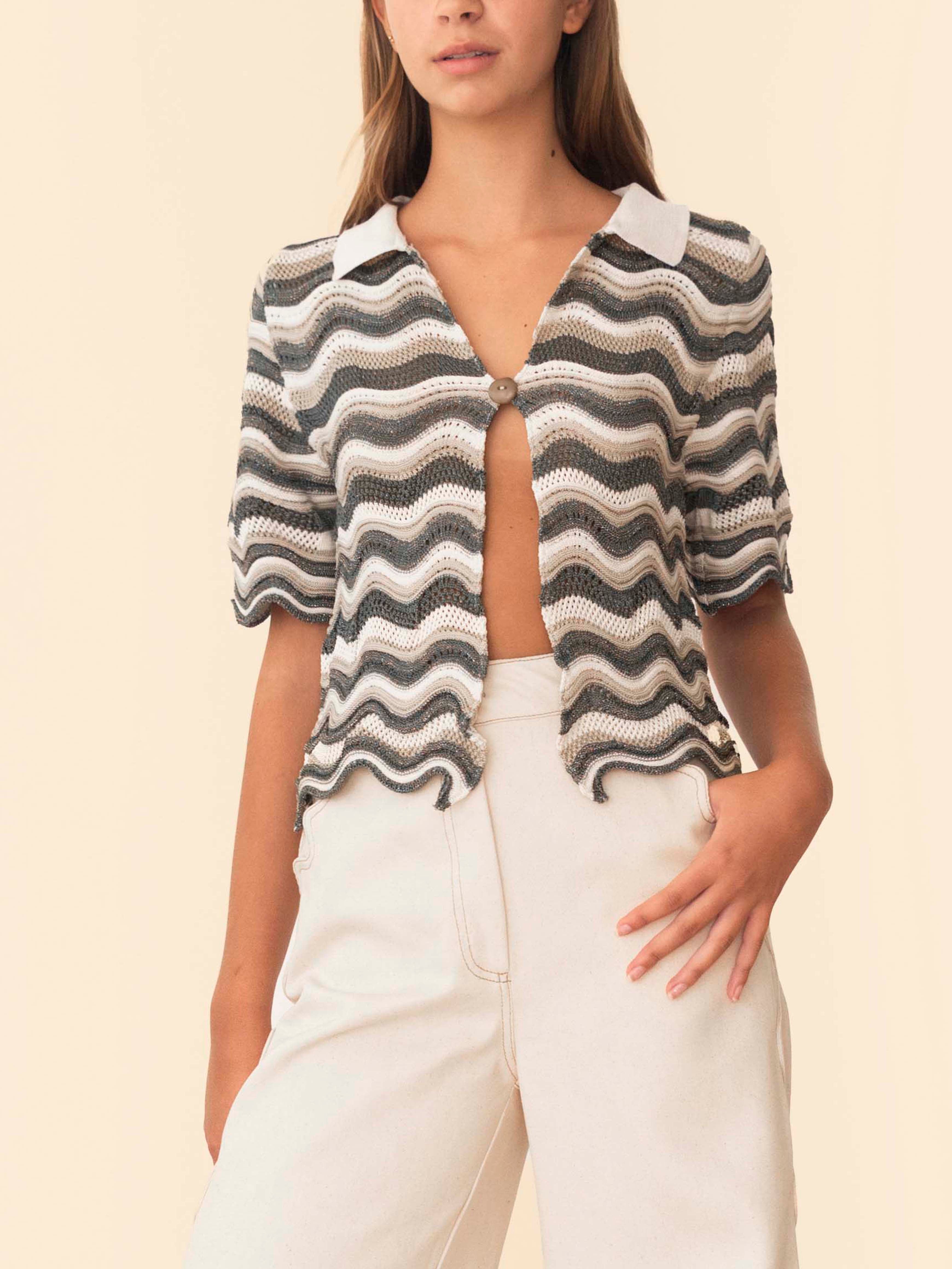 MARTINA TOP GREEN WITH BEIGE STRIPES