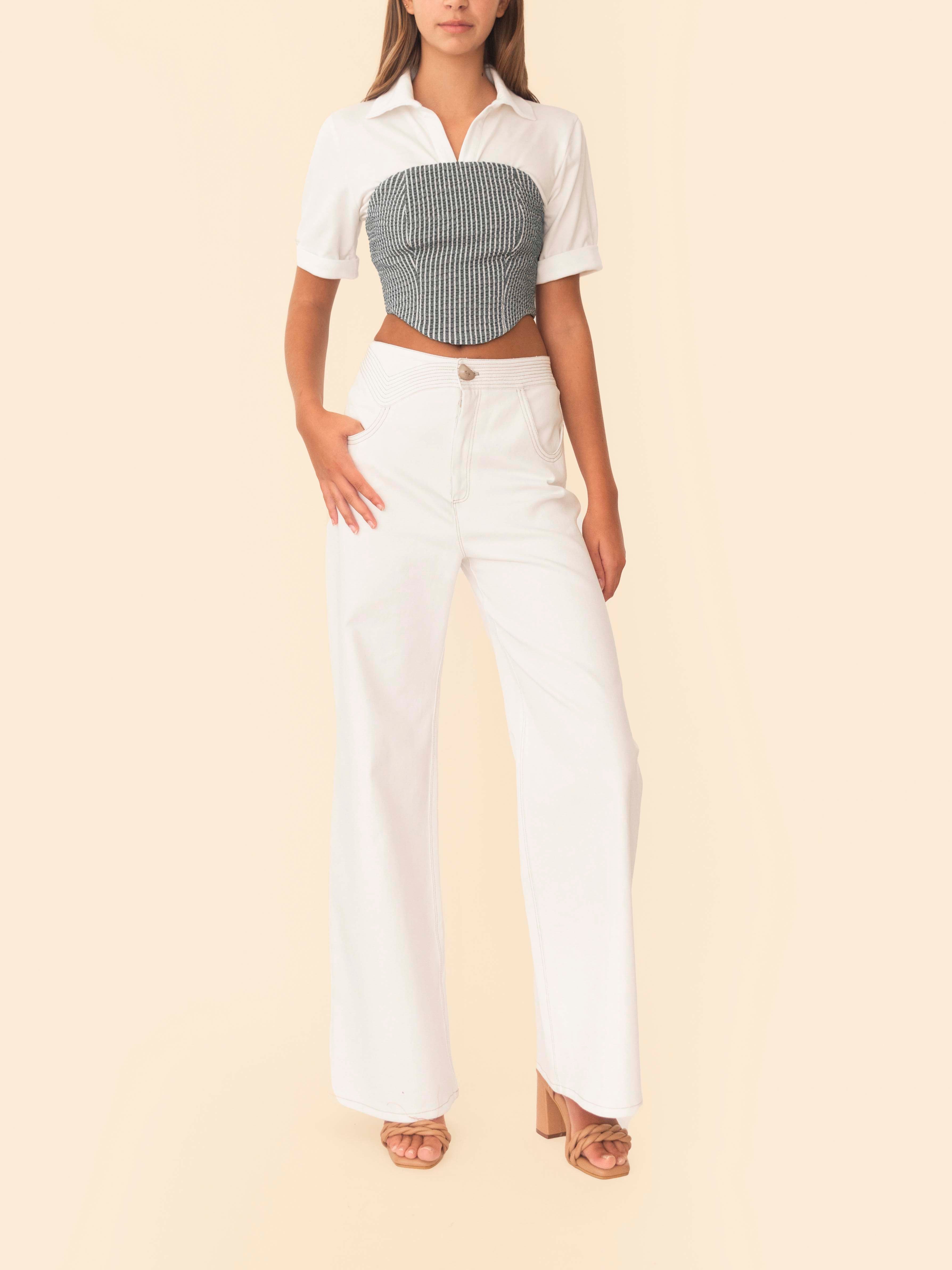 SEFINA TOP GREEN STRIPES