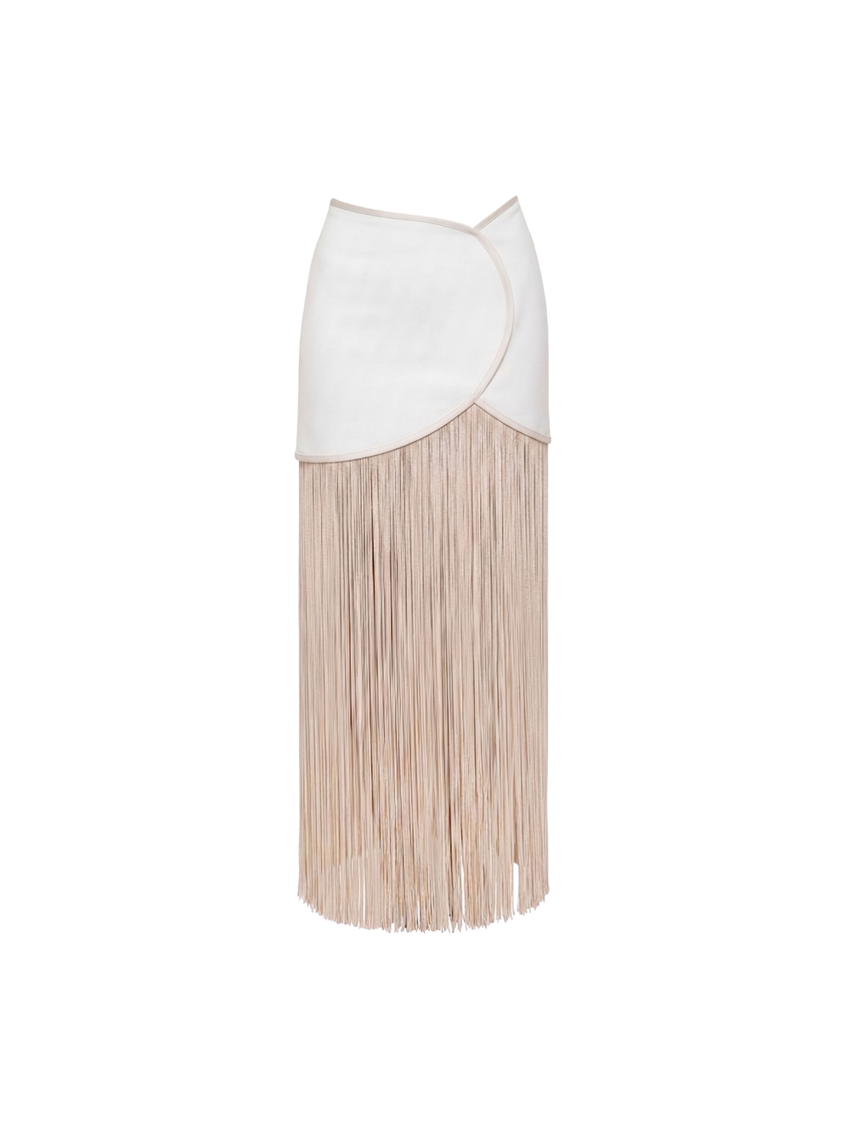 Ivory draped skirt with long fringe tassels