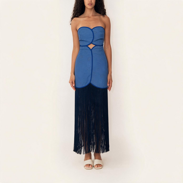 JOAQUINA DRESS DEEP SEA BLUE SEASHELLS
