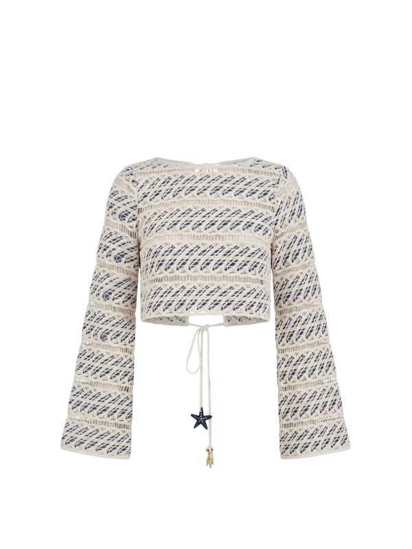 NICO TOP NAVY BACKGROUD WITH ECRU THREAD