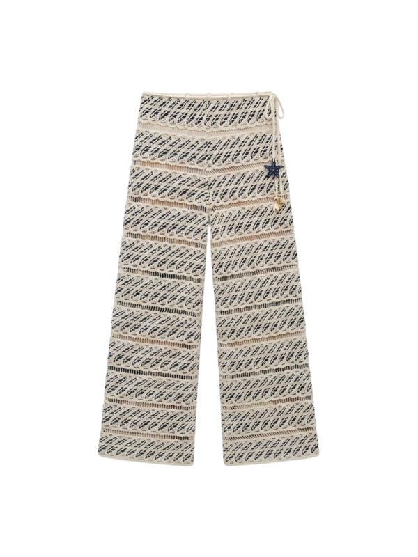 VERA PANT NAVY BACKGROUD WITH ECRU THREAD