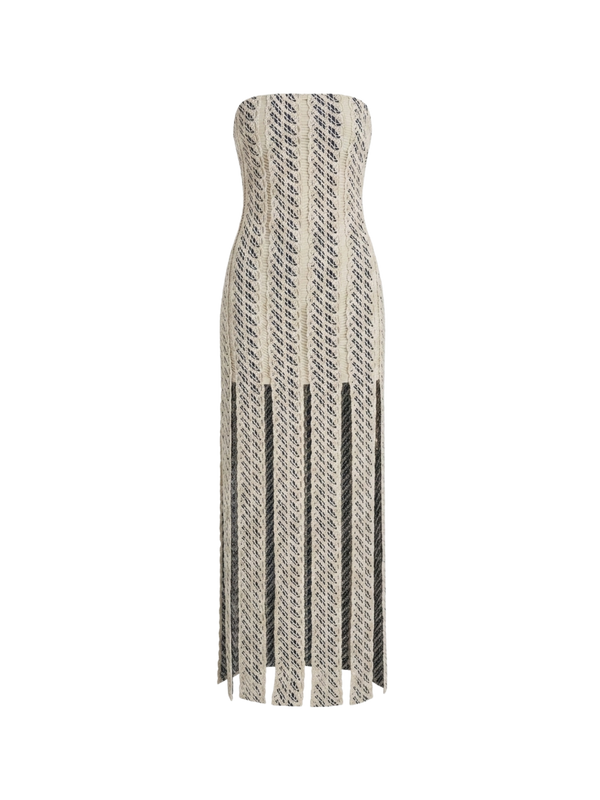VIRGINIA DRESS NAVY BACKGROUD WITH ECRU THREAD